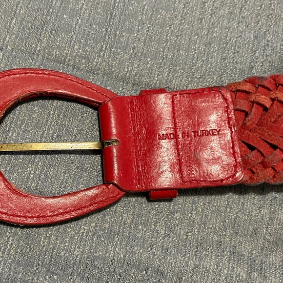 Red Braided Leather Wide Belt Made in Turkey - Picture 8 of 10